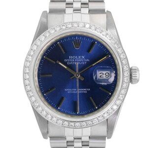 ROLEX DATEJUST BLUE INDEX DIAL DIAMOND STAINLESS STEEL JUBILEE WATCH 36 MM 16014